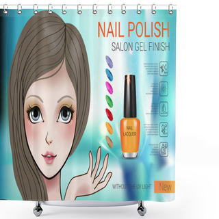 Personality  Vector Illustration With Manga Style Girl And Nail Polish. Shower Curtains