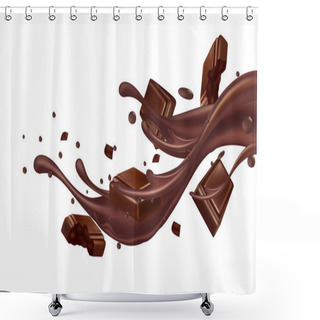 Personality  Chocolate Liquid Splashing Flying. Dessert Food Appetizer Isolated On White Background. Realistic 3D Vector Illustration. Shower Curtains