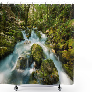 Personality  River Flowing Through The Forest  Shower Curtains