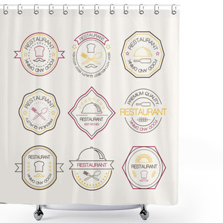 Personality  Restaurant Logo In Liner Style Shower Curtains