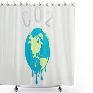 Personality  Melting Paper Cut Globe And Co2 Lettering On Grey Background, Global Warming Concept Shower Curtains