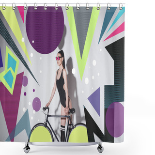 Personality  Woman In Bodysuit With Bicycle Shower Curtains