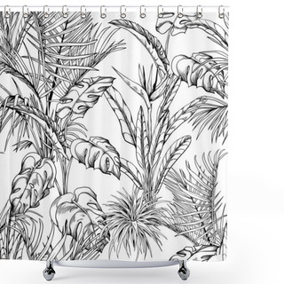 Personality  Seamless Pattern With Hand Drawn Tropical Plants Shower Curtains
