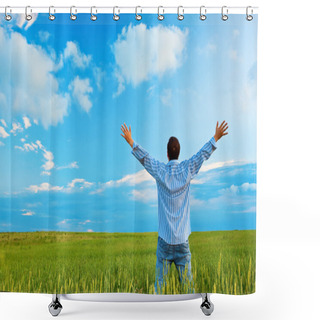 Personality  Young Man On Filed Shower Curtains