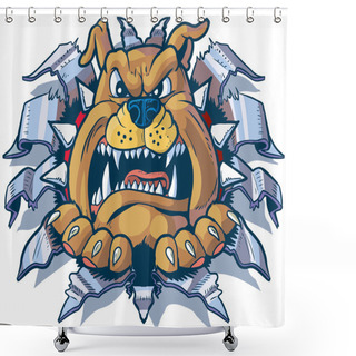 Personality  Bulldog Ripping Out Of Metal Background Vector Cartoon Shower Curtains