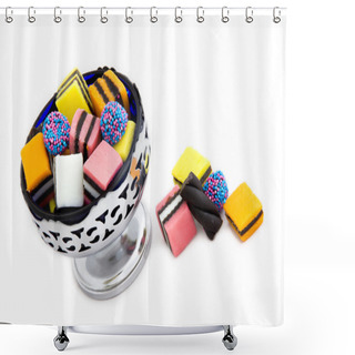 Personality  Licorice Allsorts In A Silver Bowl Shower Curtains