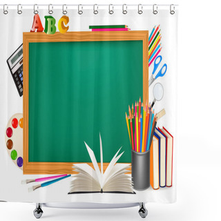 Personality  Green Desk With School Supplies. Shower Curtains