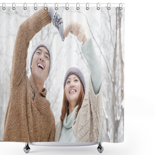 Personality  Couple Making Heart Shape In Winter Shower Curtains