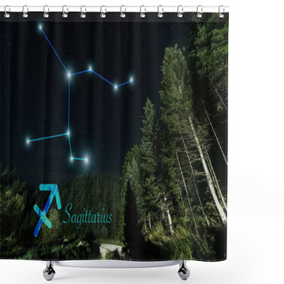 Personality  Dark Landscape With Trees, Night Starry Sky And Sagittarius Constellation Shower Curtains