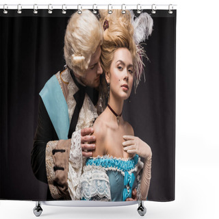Personality  Handsome Victorian Man Looking At Young Woman In Wig On Black  Shower Curtains
