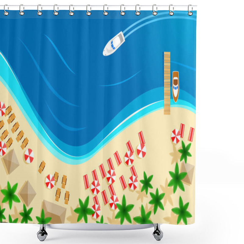 Personality  Vector Summer Ocean Beach Vacation Top View Shower Curtains