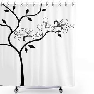 Personality  Silhouette Tree With Two Love Birds Shower Curtains