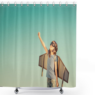 Personality  Happy Child Playing Outdoors Shower Curtains