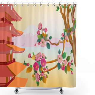 Personality  Banner On The Background Of Sakura Blossoms Shower Curtains