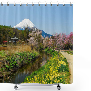 Personality  Mt. Fuji With Spring Garden, Yamanashi Shower Curtains
