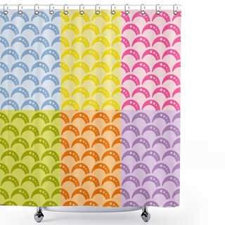 Personality  Set Of Seamless Geometric Pattern With Waves In Retro Style, Soft Colors. Shower Curtains