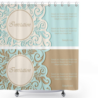 Personality  Vintage Invitations With Circle And Floral Elements Shower Curtains