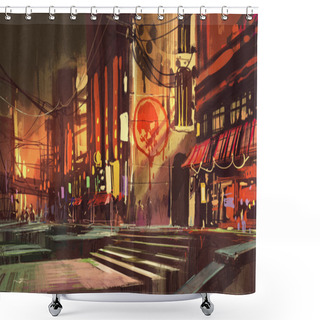 Personality  Sci-fi Scene Showing Shopping Street,futuristic Cityscape Shower Curtains
