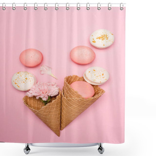 Personality  Fresh Macarons In Waffle Cones Shower Curtains