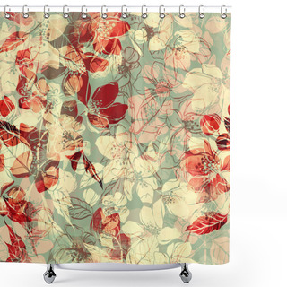 Personality  Seamless Pattern With Imprints Flowering Plum Flowers And Leaves  Shower Curtains
