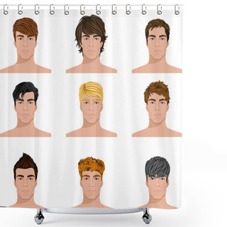 Personality  Different Hairstyle Men Faces Icons Set Shower Curtains
