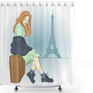 Personality  Beautiful Woman In Paris. Vector Illustration. Shower Curtains
