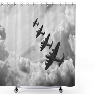 Personality  Black And White Retro Image Of Batttle Of Britain WW2 Airplanes Shower Curtains
