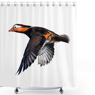 Personality  Mandarin Duck From A Splash Of Watercolor, Colored Drawing, Realistic Shower Curtains