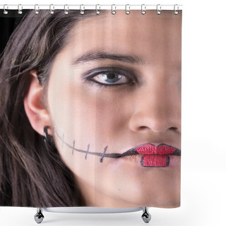 Personality  Young Woman In Day Of The Dead Mask Skull Face Art. Shower Curtains