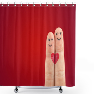 Personality  A Happy Couple In Love With Painted Smiley And Hugging Shower Curtains