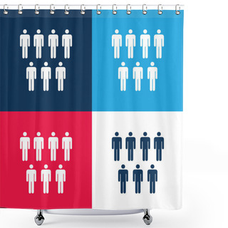 Personality  7 Persons Male Silhouettes Blue And Red Four Color Minimal Icon Set Shower Curtains