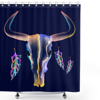 Personality  Bright Bull Skull With Feathers Over Dark Shower Curtains