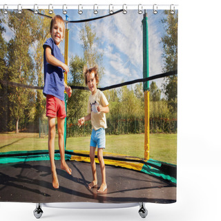 Personality  Two Sweet Kids, Brothers, Jumping On A Trampoline, Summertime, H Shower Curtains