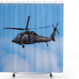 Personality  Radom, Poland - August 26, 2023: Polish Special Forces GROM Sikorsky S-70 UH-60 Black Hawk Utility Transport Helicopter. Aviation And Military Rotorcraft. Shower Curtains