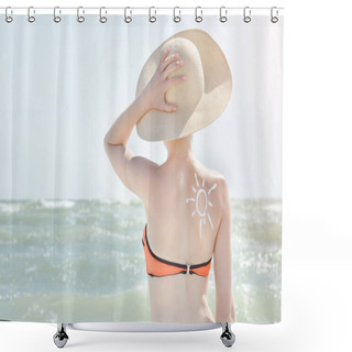 Personality  Girl In A Hat Against Sea. On The Back Is Painted Sun Shower Curtains