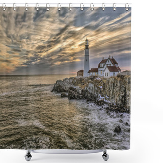 Personality  Portland Head Light, Is A Historic Lighthouse In Cape Elizabeth, Maine. In The Early Morning  Shower Curtains