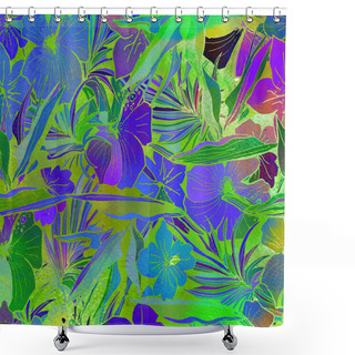 Personality  Watercolor Textured Seamless Pattern. Tropical Background. Hand  Shower Curtains