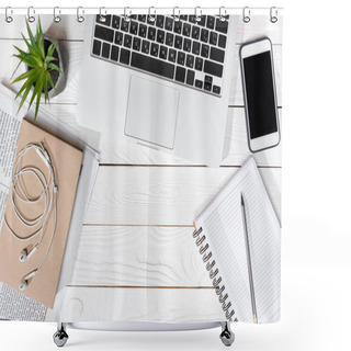 Personality  Laptop And Smartphone On Desk Shower Curtains