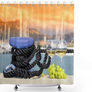 Personality  Wineglasses And Grapes On The Yacht Pier Of La Spezia, Italy Shower Curtains