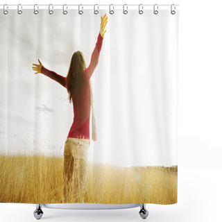 Personality  Girl Spreading Hands With Joy Shower Curtains