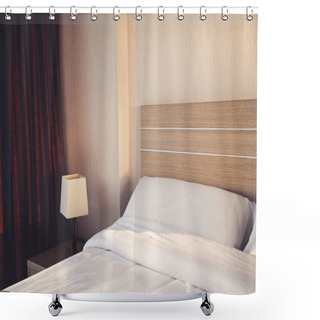 Personality  Hotel Room Interior With Bed And Lamp Shower Curtains