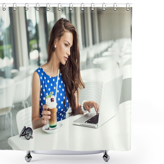 Personality  Beautiful Woman Working On Laptop Shower Curtains