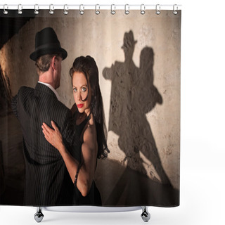 Personality  Two Tango Dancers Performing Under Spotlight Indoors Shower Curtains