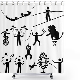 Personality  Circus Performers Acrobat Stunt Animal Man Stick Figure Pictogram Icon Shower Curtains