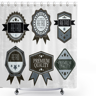 Personality  Vintage Styled Premium Quality. Label Collection With Black Grungy Design, Paper Texture. Shower Curtains