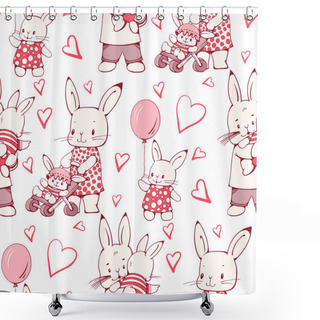 Personality  Pattern With Family Funny Cartoon Bunnies Shower Curtains