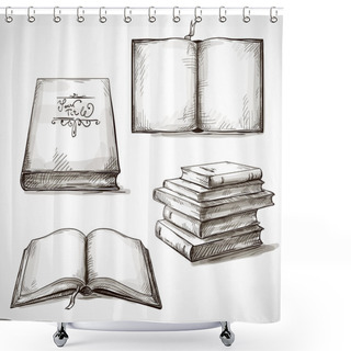 Personality  Set Of Old Books Drawings Shower Curtains