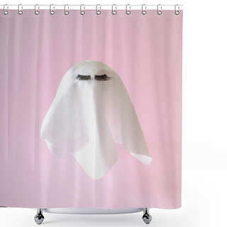 Personality  White Ghost With Lashes On A Pink Background. Halloween Scary Background. Minimal Composition Shower Curtains