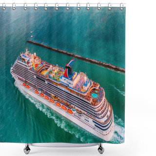 Personality  Crusie Ship On The Ocean, Aerial View Shower Curtains