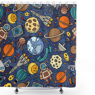 Personality  Cartoon Hand-drawn Space, Planets Seamless Pattern Shower Curtains
